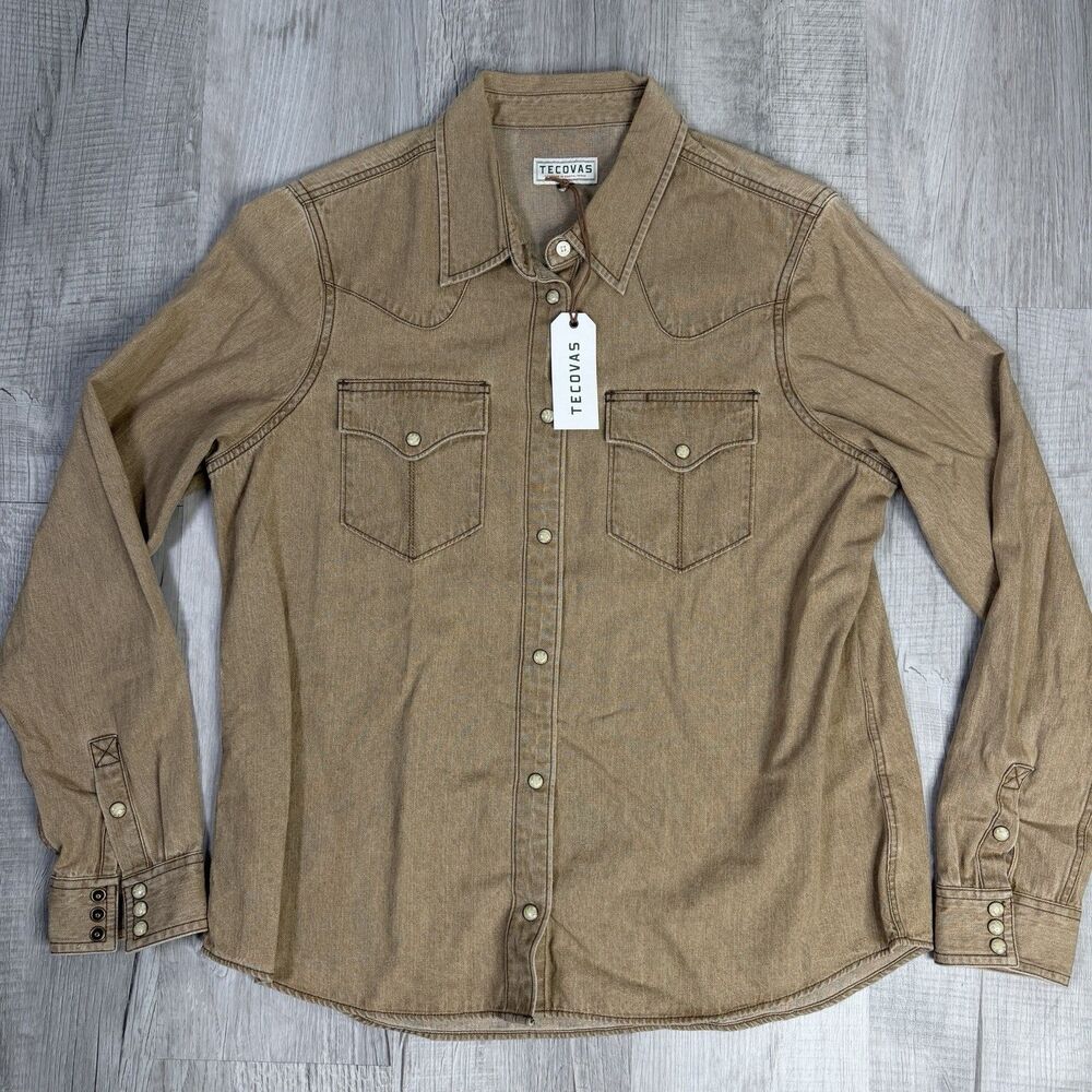 NEW Tecovas Women’s Coriander Denim Long Sleeve Pearl Snap Shirt Size XL Rodeo Q